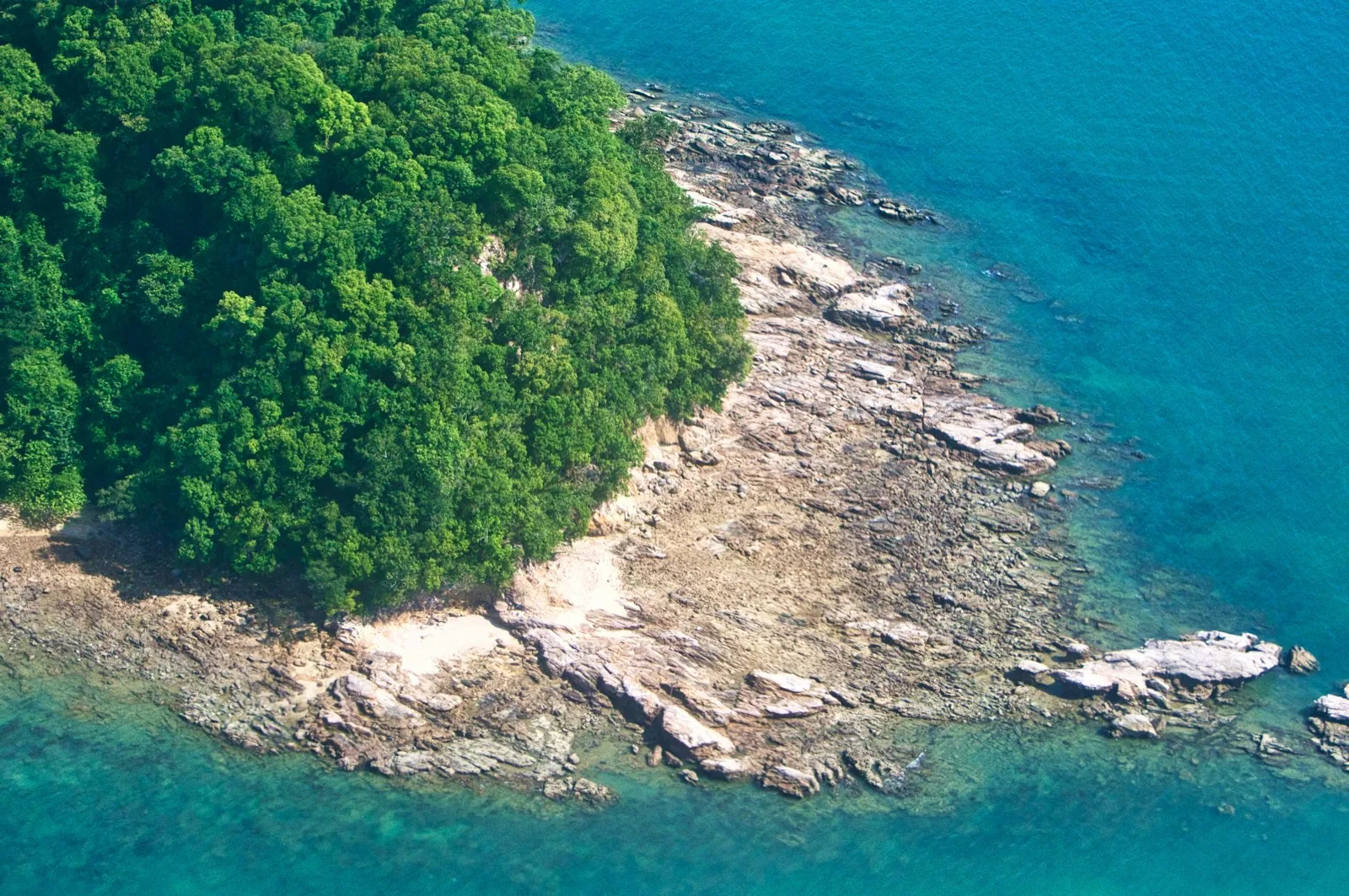 Aerial view of a Malaysian island coast